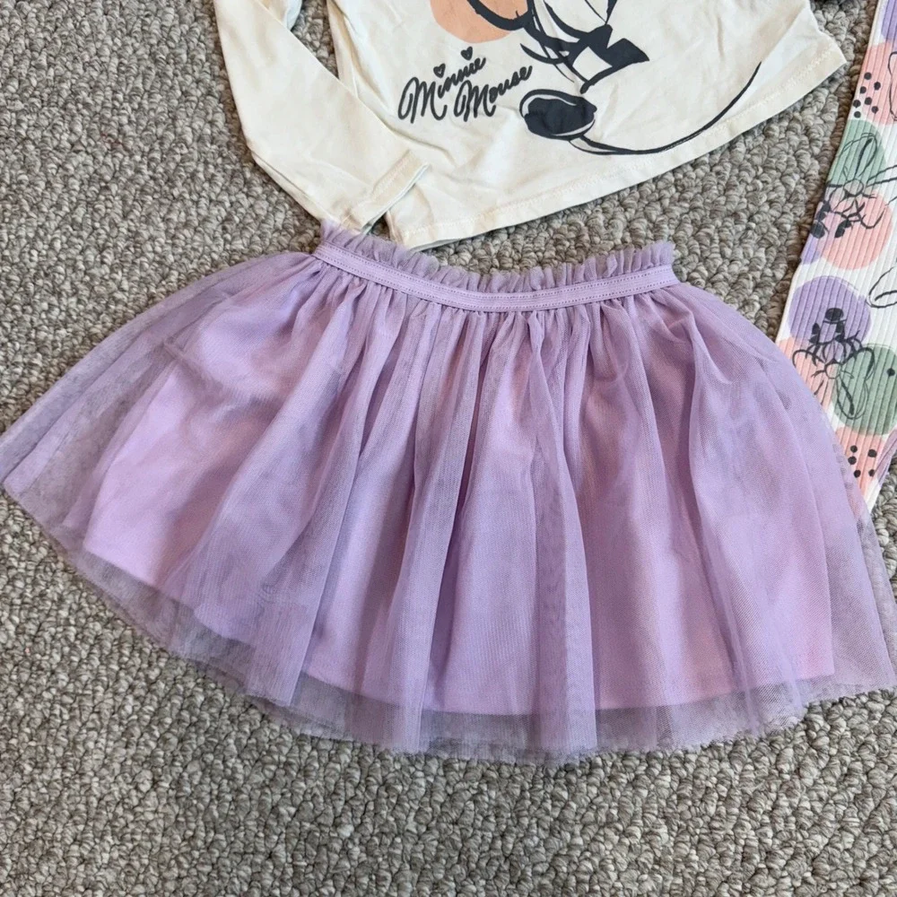 Disney Minnie Mouse 3 Piece Outfit‎ Set Girls Kids Top Leggings Skirt Size 2T